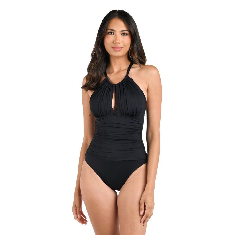 La Blanca Island Goddess Twist Keyhole One Piece Swimsuit sz 10 Black
